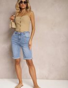 hello miss Pantaloni scurți Albaștri din denim cu talie înaltă cu adaos de bumbac și rupturi Nelvanis