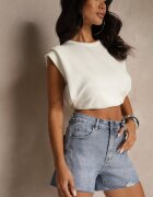 hello miss Pantaloni scurți Albastri din denim Cu talie înaltă cu detalii din zirconiu Ulamira