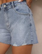 hello miss Pantaloni scurți Albastri din denim Cu talie înaltă cu detalii din zirconiu Ulamira
