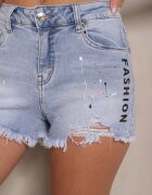 hello miss Pantaloni scurți Jeans Albaștri High Waist cu rupturi decorative Tellass