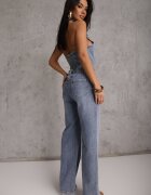 hello miss Salopetă Albastră din Bumbac Denim cu Decolteu Halter și Guler Edaviann