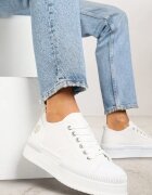 ideal Adidași Albi pe Platformă cu Decorație Metalică Afleeria