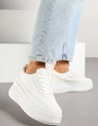 ideal Adidași Albi pe Platformă Embosată cu Cusături Decorative Faloviela