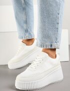 ideal Adidași Albi pe Platformă Embosată cu Cusături Decorative Faloviela
