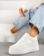 ideal Adidași Albi pe Platformă Embosată cu Cusături Decorative Faloviela