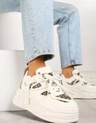 ideal Adidași bej și leopard în stil Streetwear pe platformă reliefată cu sclipici Mailienne