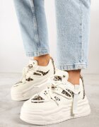ideal Adidași bej și leopard în stil Streetwear pe platformă reliefată cu sclipici Mailienne