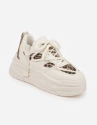 ideal Adidași bej și leopard în stil Streetwear pe platformă reliefată cu sclipici Mailienne