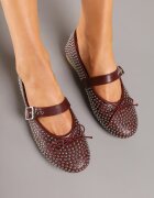 ideal Balerini Bordo Mary Jane decorate cu fundă și zirconii Lurisellia