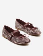 ideal Balerini Bordo Mary Jane decorate cu fundă și zirconii Lurisellia