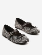 ideal Balerini Negre Mary Jane Decorate cu fundă și zirconii Lurisellia