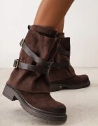 ideal Botine biker cu carâmb stratificat decorate cu două curele și catarame Cressa Maro
