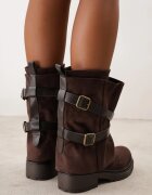 ideal Botine biker cu carâmb stratificat decorate cu două curele și catarame Cressa Maro