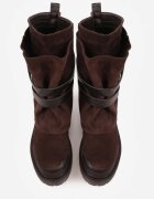 ideal Botine biker cu carâmb stratificat decorate cu două curele și catarame Cressa Maro