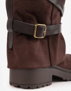 ideal Botine biker cu carâmb stratificat decorate cu două curele și catarame Cressa Maro