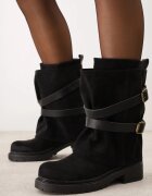 ideal Botine biker cu carâmb stratificat decorate cu două curele și catarame Cressa Negre