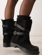 ideal Botine biker cu carâmb stratificat decorate cu două curele și catarame Cressa Negre