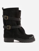 ideal Botine biker cu carâmb stratificat decorate cu două curele și catarame Cressa Negre