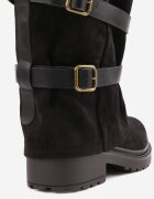 ideal Botine biker cu carâmb stratificat decorate cu două curele și catarame Cressa Negre