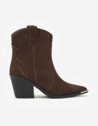 ideal Botine cowboy maro închis din piele cu aplicație metalică pe vârf Saneara
