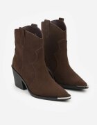 ideal Botine cowboy maro închis din piele cu aplicație metalică pe vârf Saneara