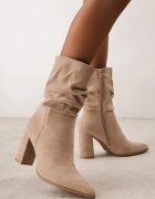 ideal Botine încrețite cu toc gros Koleta Bej Bej închis