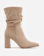 ideal Botine încrețite cu toc gros Koleta Bej Bej închis