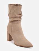 ideal Botine încrețite cu toc gros Koleta Bej Bej închis