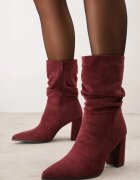 ideal Botine încrețite cu toc gros Koleta Bej Bordo