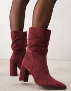 ideal Botine încrețite cu toc gros Koleta Bej Bordo