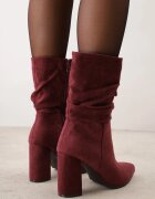 ideal Botine încrețite cu toc gros Koleta Bej Bordo