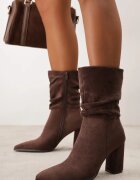ideal Botine încrețite cu toc gros Koleta Bej Maro