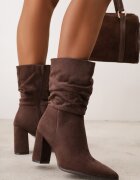 ideal Botine încrețite cu toc gros Koleta Bej Maro