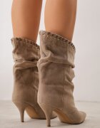 ideal Botine Slouchy cu toc stiletto din imitație de piele întoarsă cu ochiuri metalice decorative Tallie Bej închis