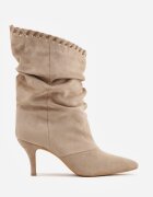 ideal Botine Slouchy cu toc stiletto din imitație de piele întoarsă cu ochiuri metalice decorative Tallie Bej închis