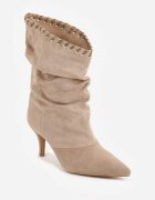 ideal Botine Slouchy cu toc stiletto din imitație de piele întoarsă cu ochiuri metalice decorative Tallie Bej închis