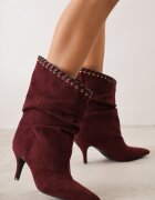 ideal Botine Slouchy cu toc stiletto din imitație de piele întoarsă cu ochiuri metalice decorative Tallie Bordo
