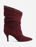 ideal Botine Slouchy cu toc stiletto din imitație de piele întoarsă cu ochiuri metalice decorative Tallie Bordo