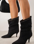ideal Botine Slouchy cu toc stiletto din imitație de piele întoarsă cu ochiuri metalice decorative Tallie Negre
