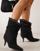 ideal Botine Slouchy cu toc stiletto din imitație de piele întoarsă cu ochiuri metalice decorative Tallie Negre