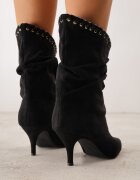 ideal Botine Slouchy cu toc stiletto din imitație de piele întoarsă cu ochiuri metalice decorative Tallie Negre
