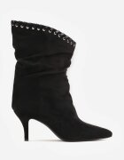 ideal Botine Slouchy cu toc stiletto din imitație de piele întoarsă cu ochiuri metalice decorative Tallie Negre