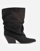ideal Botine Slouchy din imitație de piele întoarsă cu fronseu pe toc Con Utussa Negre