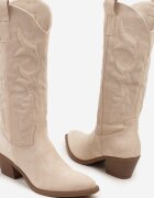 ideal Cizme Bej Stil Cowboy în Stil Clasic din Imitație de Piele Întoarsă Rilamira