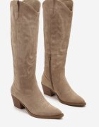 ideal Cizme Cowboy Bej închis în Stil Clasic din Imitație de Piele Întoarsă Lataselia