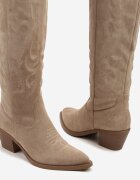 ideal Cizme Cowboy Bej închis în Stil Clasic din Imitație de Piele Întoarsă Lataselia