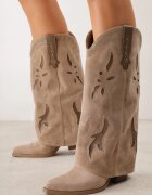 ideal Cizme de cowboy cu carâmb care imită piciorul cu zirconii decorative pe toc Anemona Bej închis