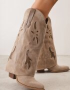 ideal Cizme de cowboy cu carâmb care imită piciorul cu zirconii decorative pe toc Anemona Bej închis