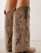 ideal Cizme de cowboy cu carâmb care imită piciorul cu zirconii decorative pe toc Anemona Bej închis