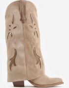 ideal Cizme de cowboy cu carâmb care imită piciorul cu zirconii decorative pe toc Anemona Bej închis